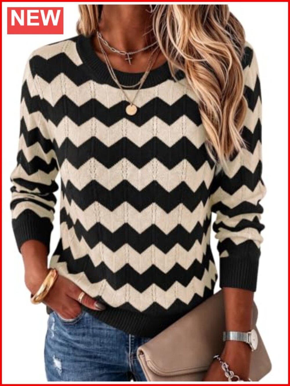 Womens Crew Neck Long Sleeve Knit Pullover Sweater Casual Fall Outfit